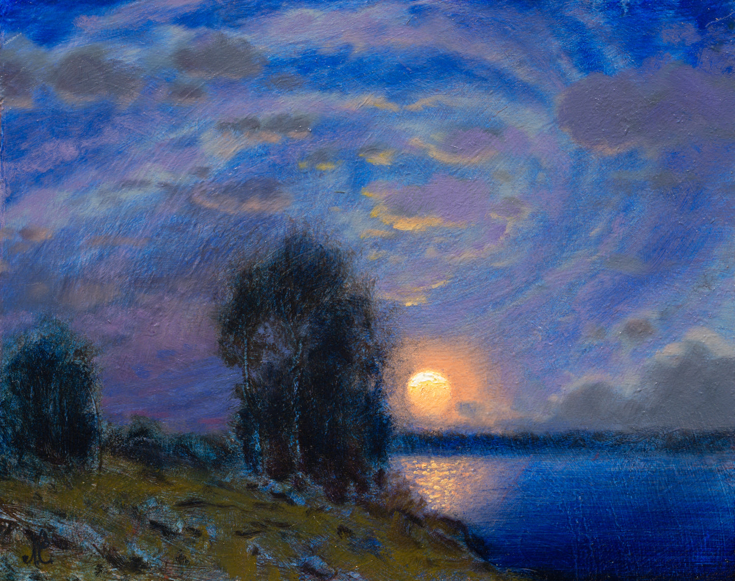 Night of the Swirly Moon, original oil painting by Nathan Clements