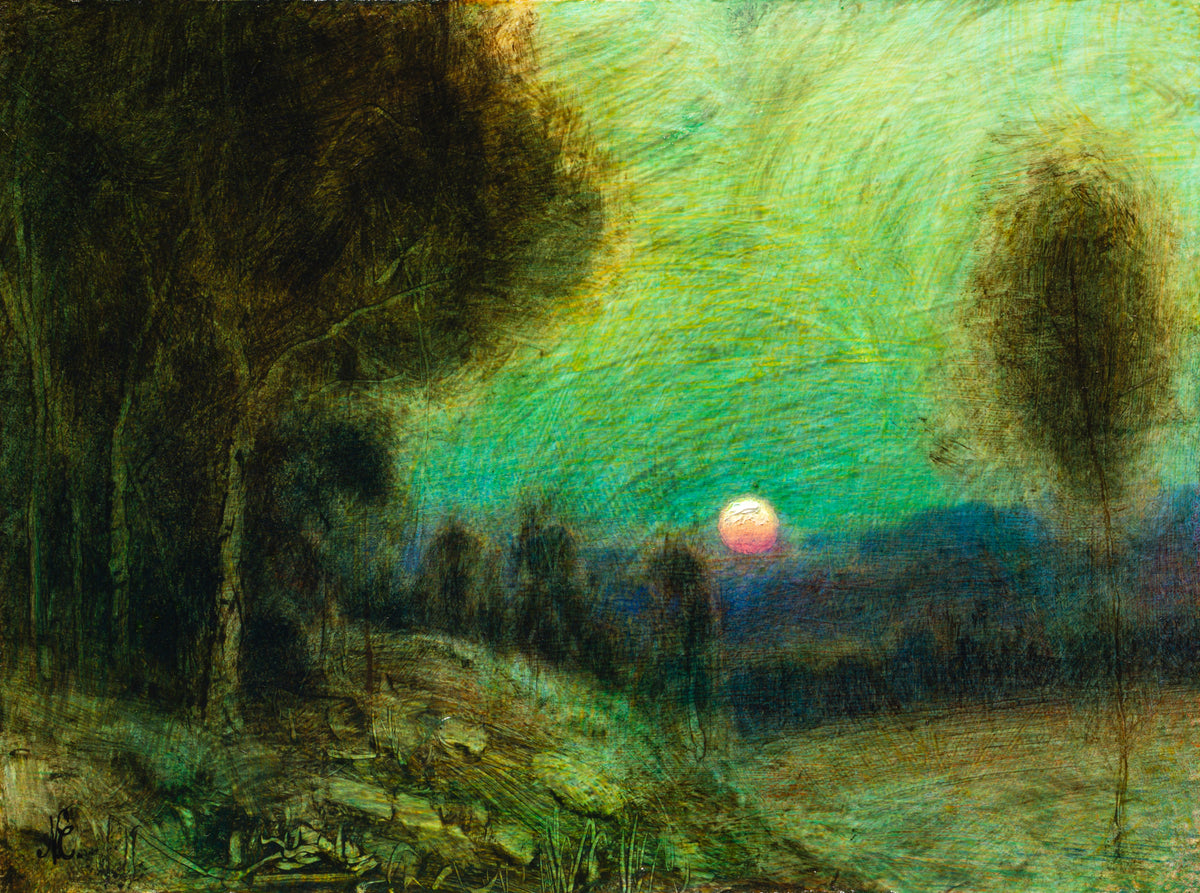 Green Light, Quiet Moon, original oil painting by Nathan Clements