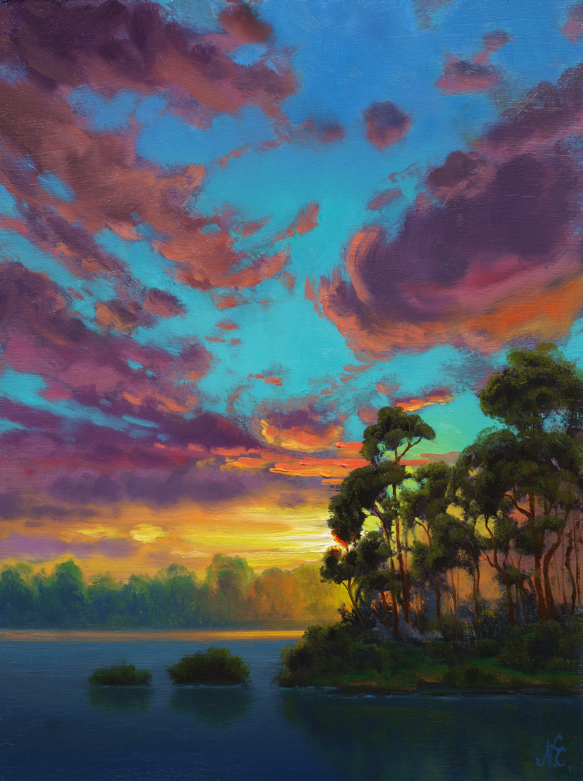 Sky Between the Palms, original oil painting by Nathan Clements