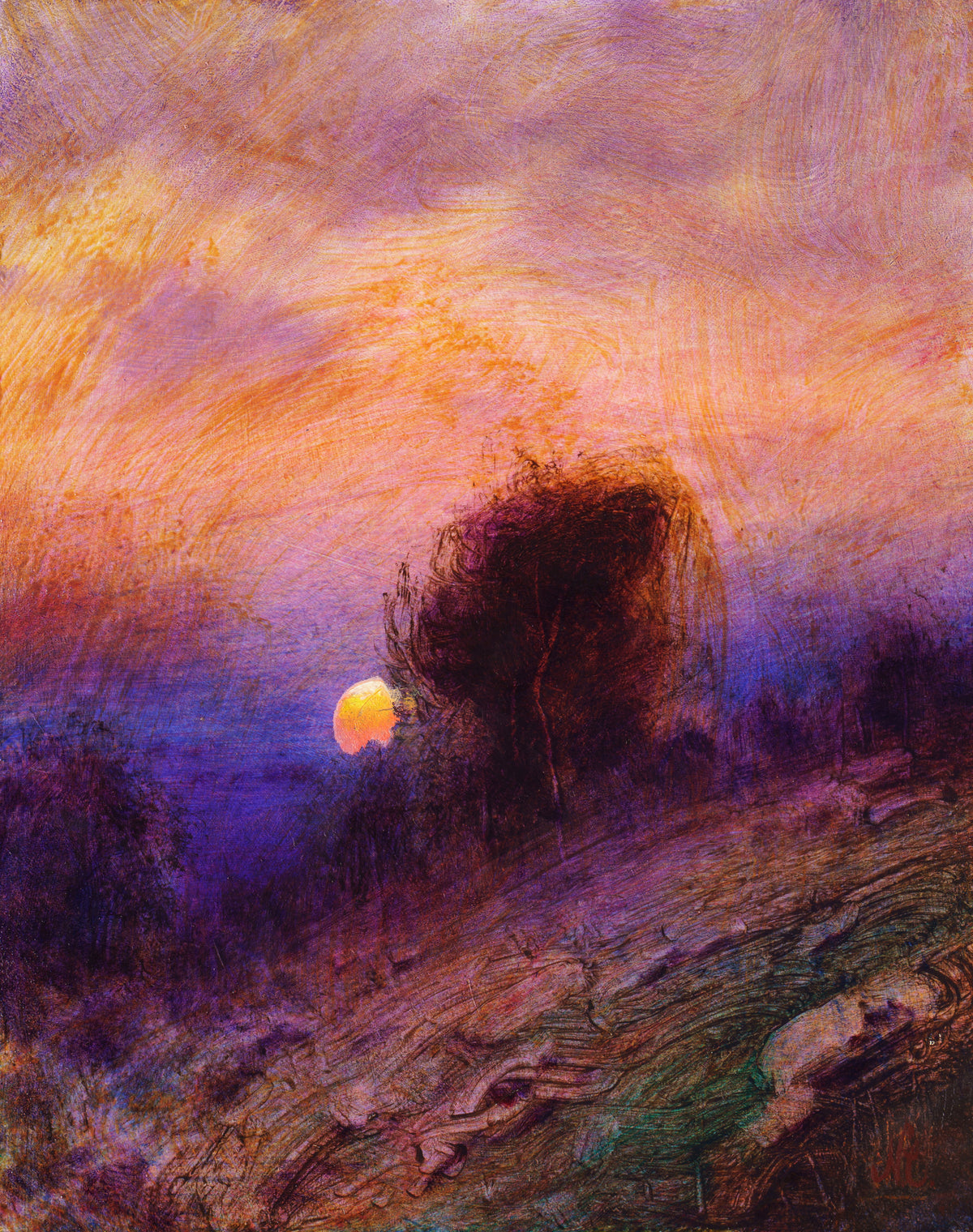 Violet Moonrise, original oil painting by Nathan Clements